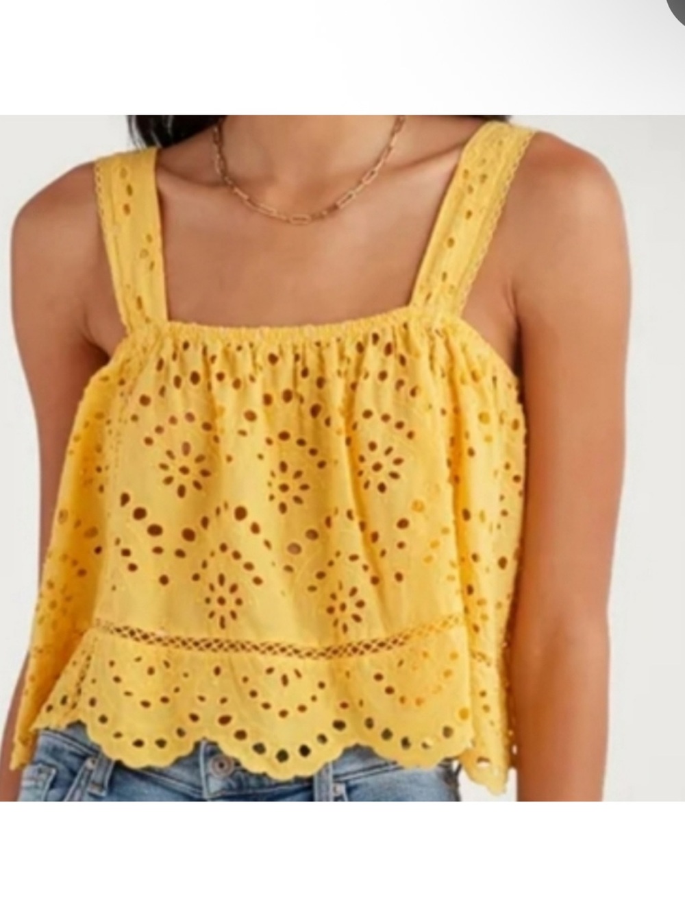 7 For All Mankind Yellow Eyelet Square-Neck Camisole 100% Cotton Sz Small